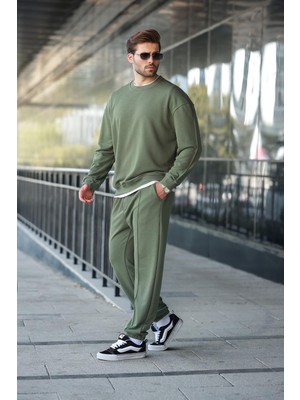 Haki Bisiklet Yaka Basic Erkek Eşofman Takımı E7323
