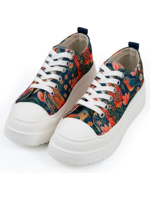 Kadın Vegan Çok Renkli Kalın Taban Sneakers - Garden Birds Tasarım