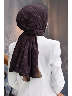 Vissona Kadın Lüks Medine İpeği Şal Kahverengi - Sütlü Kahve İpek Kumaş ve Şık Desen ile 75 x 190 cm