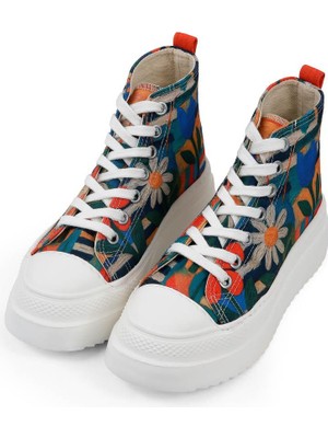 Kadın Vegan Çok Renkli Kalın Taban High Sneakers - Blossom Hug Tasarım