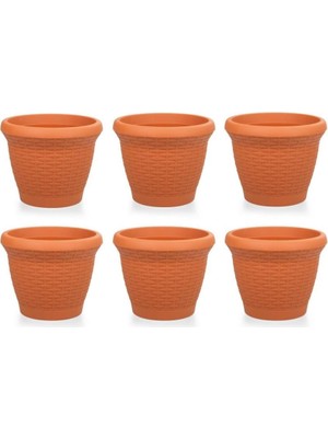Omnipazar SO-HS05 Plastik Hasır Desenli Saksı 25 Lt Kiremit 6 Adet