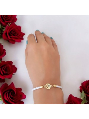 14 Ayar Altın Plakalı Melek Temalı Ay Motifli Doğal Beyaz Derili Hediye BILEKLIK-477SEMBOL