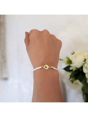 Altın Plakalı 14 Ayar Atatürk Temalı Doğal Beyaz Derili Ay Motifli Hediye BILEKLIK-477SEMBOL