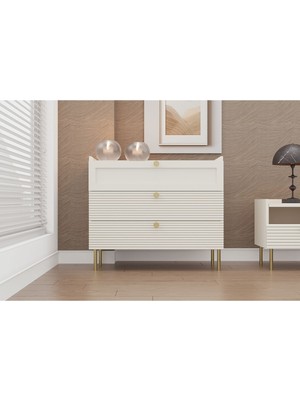 Fly Mobilya Valensiya Şifonyer Kum Beji Renk 95 cm Genişlik 45 cm Derinlik 82.5 cm Modern Tasarım