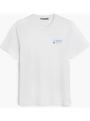 Kısa Kollu Regular Fit Pamuklu Bisiklet Yaka Slogan Baskılı Tişört