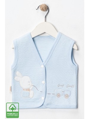 Unisex Bebek Çuf Çuf Tavşan Nakışlı Organik Pamuklu 0-9 Ay Kapitone Bebek Yelek