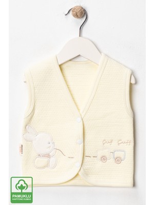 Unisex Bebek Çuf Çuf Tavşan Nakışlı Organik Pamuklu 0-9 Ay Kapitone Bebek Yelek