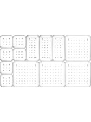 13 Parça Şeffaf Modüler Çekmece Içi Düzenleyici - Mutfak Banyo Organizer - Makyaj Takı Düzenleyici