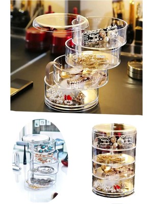 4 Katlı Dönebilen Silindir Takı ve Makyaj Organizer