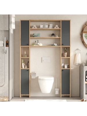 Yurupa Bahez Çok Amaçlı Tuvalet Banyo Dolabı Kapaklı Raflı Sepet-Antrasit Bah1-Sa