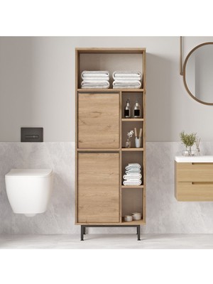 Bohem Banyo Dolabı Çok Amaçlı Dolap 2 Kapaklı Metal Ayaklı Sepet BOH10C-S