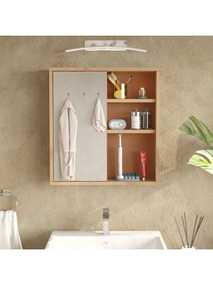 Yurupa Marble Aynalı Lavabo Üstü Banyo Dolabı Raflı Kapaklı 60CM Sepet-Kiremit Mar1-Sk