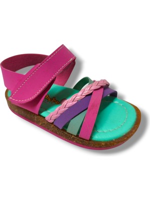 Şirinbebe 3038-20 Çapraz Örgü Kız Çocuk Sandalet Pembe Yeşil 21-25