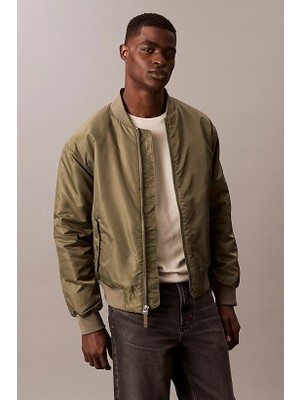 Erkek Kolej Yaka Kolu Cepli Bomber Ceket - Haki