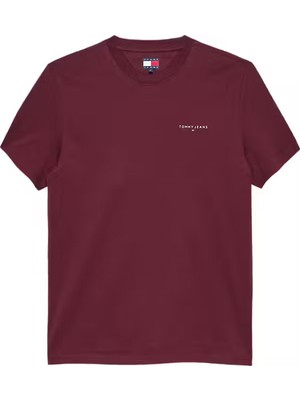 Erkek Slim Fit Bisiklet Yaka Logo Baskılı T-Shirt - Bordo