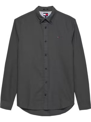Erkek Regular Fit Düğmeli Yaka Oxford Gömlek - Siyah