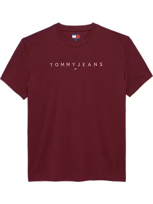 Erkek Bisiklet Yaka Logo Baskılı T-Shirt - Bordo