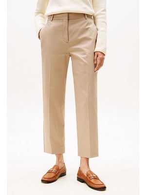 Kadın Slim Straight Fit Chino Pantolon - Bej