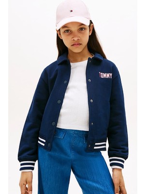 Kız Çocuk Kolej Yaka Bomber Sweatshirt - Lacivert