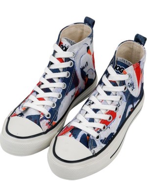Kadın Vegan Lacivert High Sneakers - Swan And Raven Tasarım