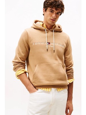 Erkek Regular Fit Kapüşonlu Logolu Sweatshirt - Açık Camel