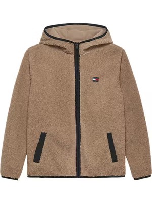 Erkek Kapüşonlu Fermuarlı Pelüş Sweatshirt - Kahverengi