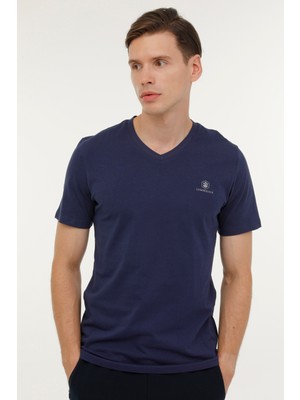Lumberjack M-CT106 BSC V NK T-SH 4FX Lacivert Erkek Kısa Kol T-Shirt
