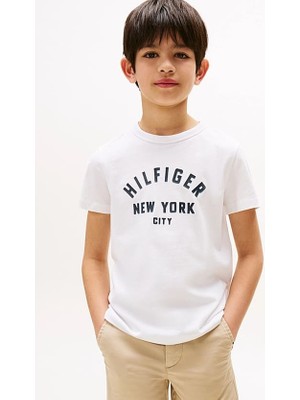 Erkek Çocuk Bisiklet Yaka Yazı Baskılı T-Shirt - Beyaz