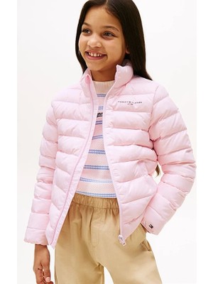 Kız Çocuk Dik Yaka Hafif Şişme Mont - Pembe