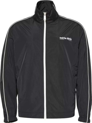 Erkek Dik Yaka Kolu Şeritli Track Ceket - Siyah