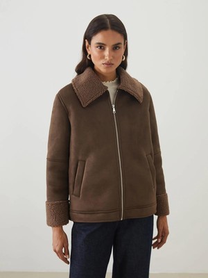 Lcw Modest  Gömlek Yaka Oversize Kadın Süet Görünümlü Mont  (W5)