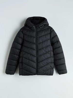 LC Waikiki Lcw Kids Kapüşonlu Erkek Çocuk Şişme Mont Düz Desen Orta Kalınlık Polar Astar Siyah