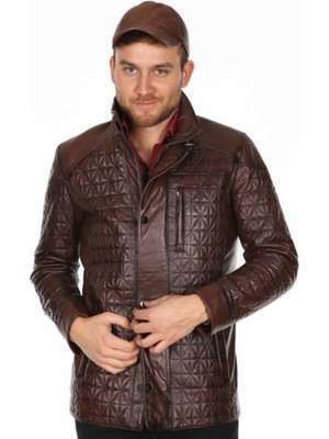 Hakiki Deri Kahverengi Komple Kapitoneli Erkek Deri Ceket