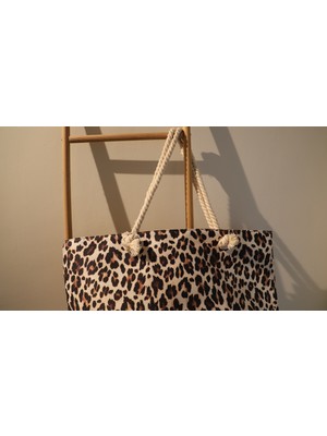 Kadın Leopar Çanta- Renkli - Fermuarlı- 50*35 Cm- Leopar Desenli - Plaj Çantası