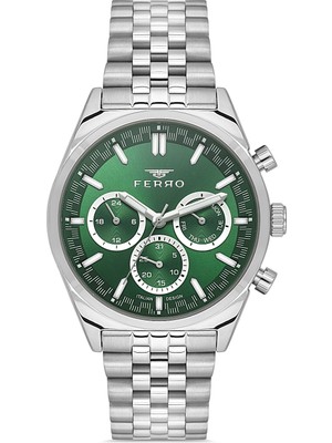 Ferro FM11647AWT-A6 Quartz Çelik Gri Yeşil Kadran 43 mm Erkek Kol Saati