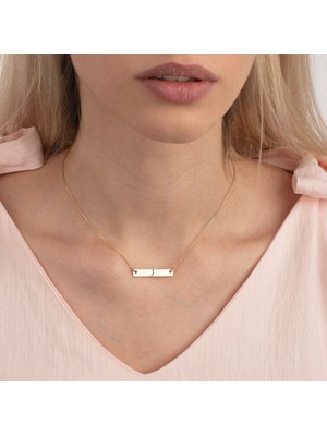 14 Ayar Plakalı Altın J Harfine Özel Zincirli Dikdörtgen Motifli Hediyelik KOLYE-484HARF