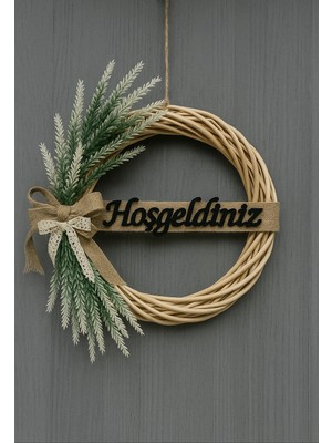 Macrome Kids El Yapımı Bambu Çelenk Lavantalı Kapı Süsü Hoşgeldiniz Yazılı Doğal ve Rustik Dekor