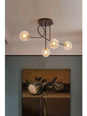 Eva Modern Tasarım Kapalı Globe Camlı Dörtlü Avize