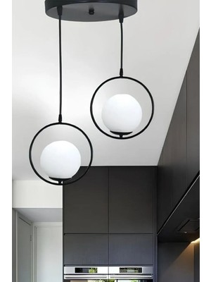 Roma Siyah Kasa Beyaz Cam Ikili Sarkıt