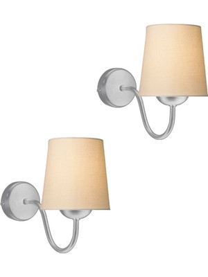 Leon Modern Gri Gövde Krem Kumaş Abajurlu Aplik 2 Adet