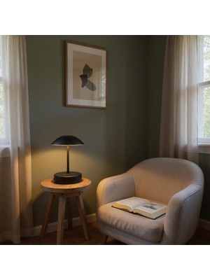 Mantar Siyah Kasa Pilli Masa Lambası