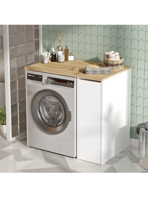Wide Çamaşır Makinesi Dolabı Çekmeceli Keçe-Beyaz Wıd1-Wk