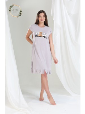 Zbteks Desenli Püsküllü Viskon Penye Günlük Elbise