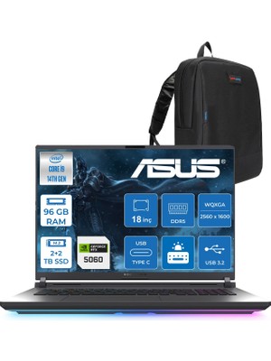 Asus Rog Strix G18 G815JMR Intel Core I9 14900HX 96GB 2tb Ssd+2tb 8GB/RTX5060 115W Gddr7 18" 2.5k (2560 x 1600, Wqxga) 240Hz 3ms Freedos Taşınabilir Bilgisayar ZS9035F46+ZETTAÇANTA