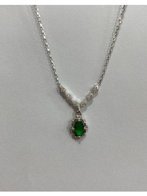  Firuze Gümüş Aşk Modeli Yeşil Taşlı Gümüş Şans Kolyesi