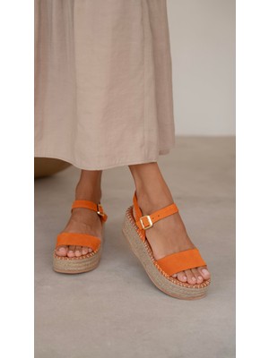 Ece'nin Butiği Eva Turuncu Süet Hakiki Deri Kadın Sandalet
