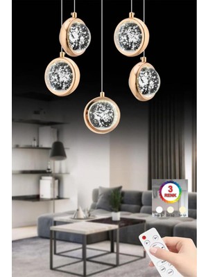 İstanbul Avize Dünya 5'li Gold Lüx Modern Kumandalı 3 Renk Ledli Avize