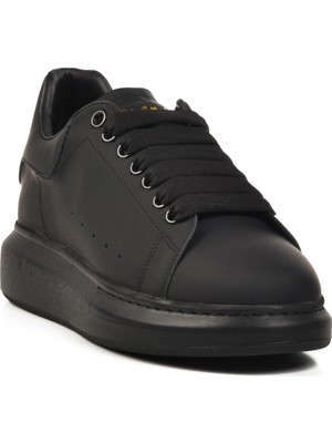 Siyah Hakiki Deri Erkek Sneaker Premium 02028 M