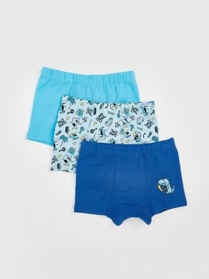 LC Waikiki LCW Kids Beli Lastikli Penye Erkek Çocuk Boxer 3'lü Mavi Düz Desenli Konforlu Kullanım