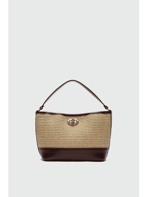 Urban Hasır Görünümlü Kilitli Omuz Çanta Taba